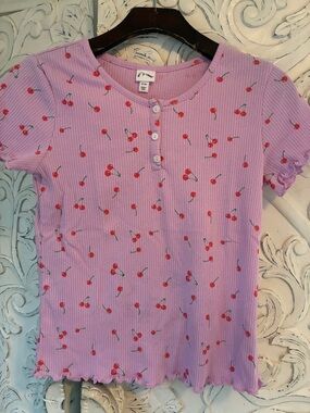 art class Lavender Ribbed Henley Tee with Cherry Print